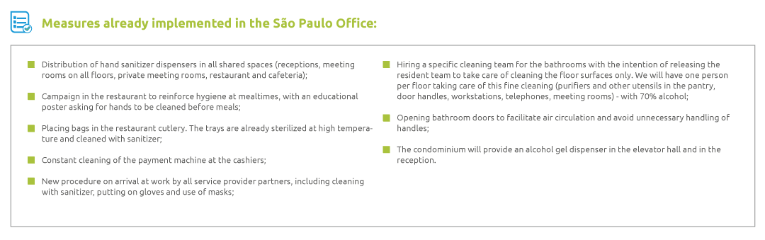 Measures already implemented in OEC's São Paulo Office