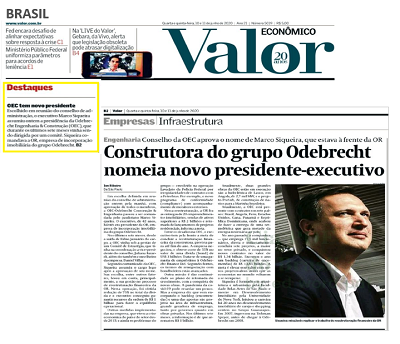 Newspaper Valor highlights OEC's new president Marco Siqueira